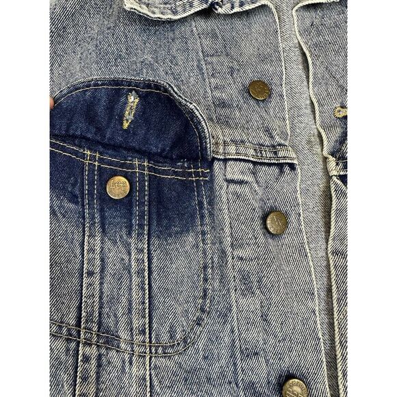 Vintage LEE Riders Jean‎ Jacket Made In The USA Trucker Distressed Blue Denim XL - Picture 2 of 16